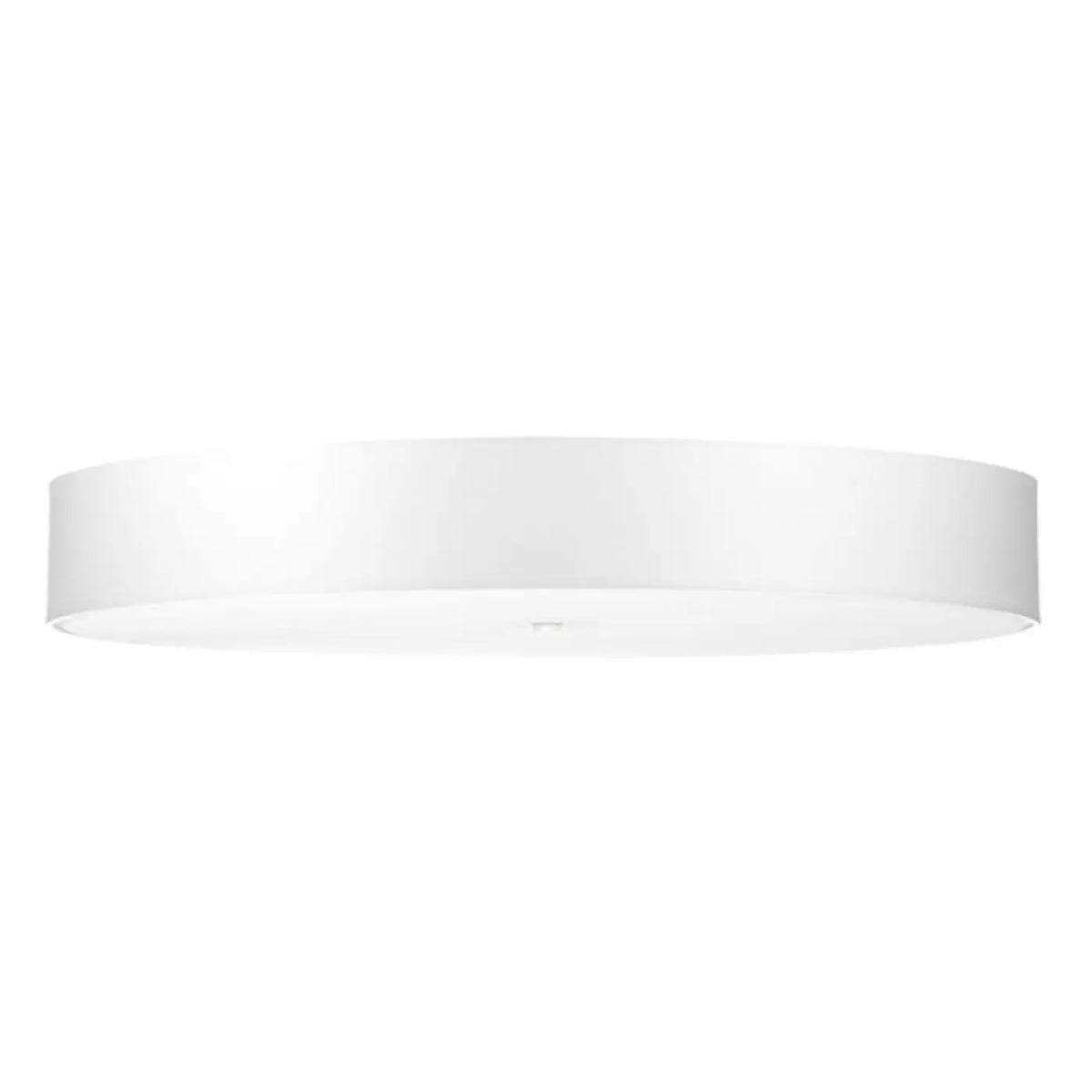 Grand plafonnier rond blanc en tissu et verre, 100 cm, 6 ampoules