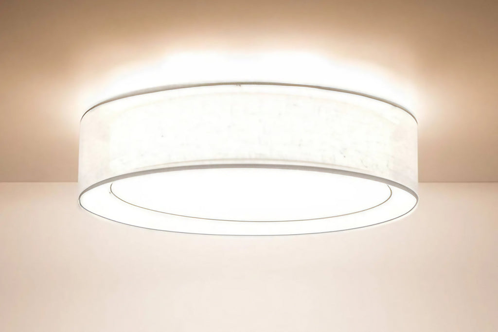 Plafonnier rond en tissu blanc mat, 50 ou 60 cm