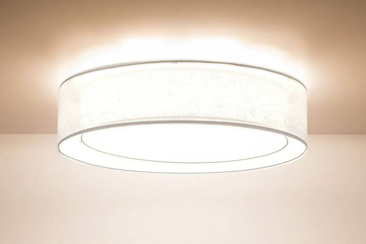 Plafonnier rond en tissu blanc mat, 50 ou 60 cm