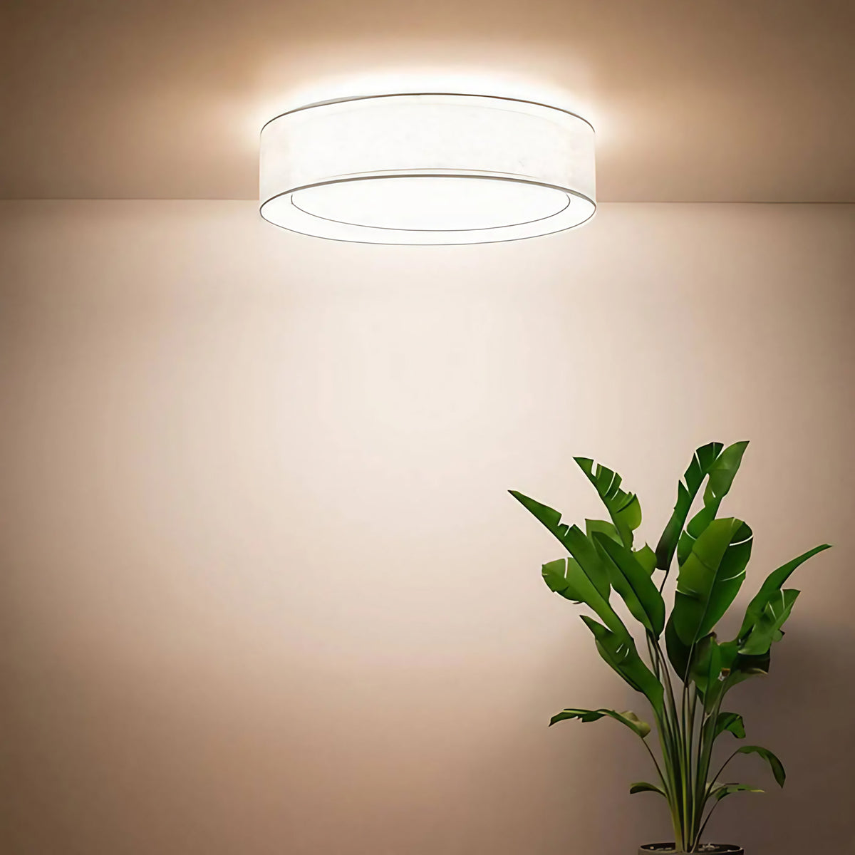 Plafonnier rond en tissu blanc mat, 50 ou 60 cm