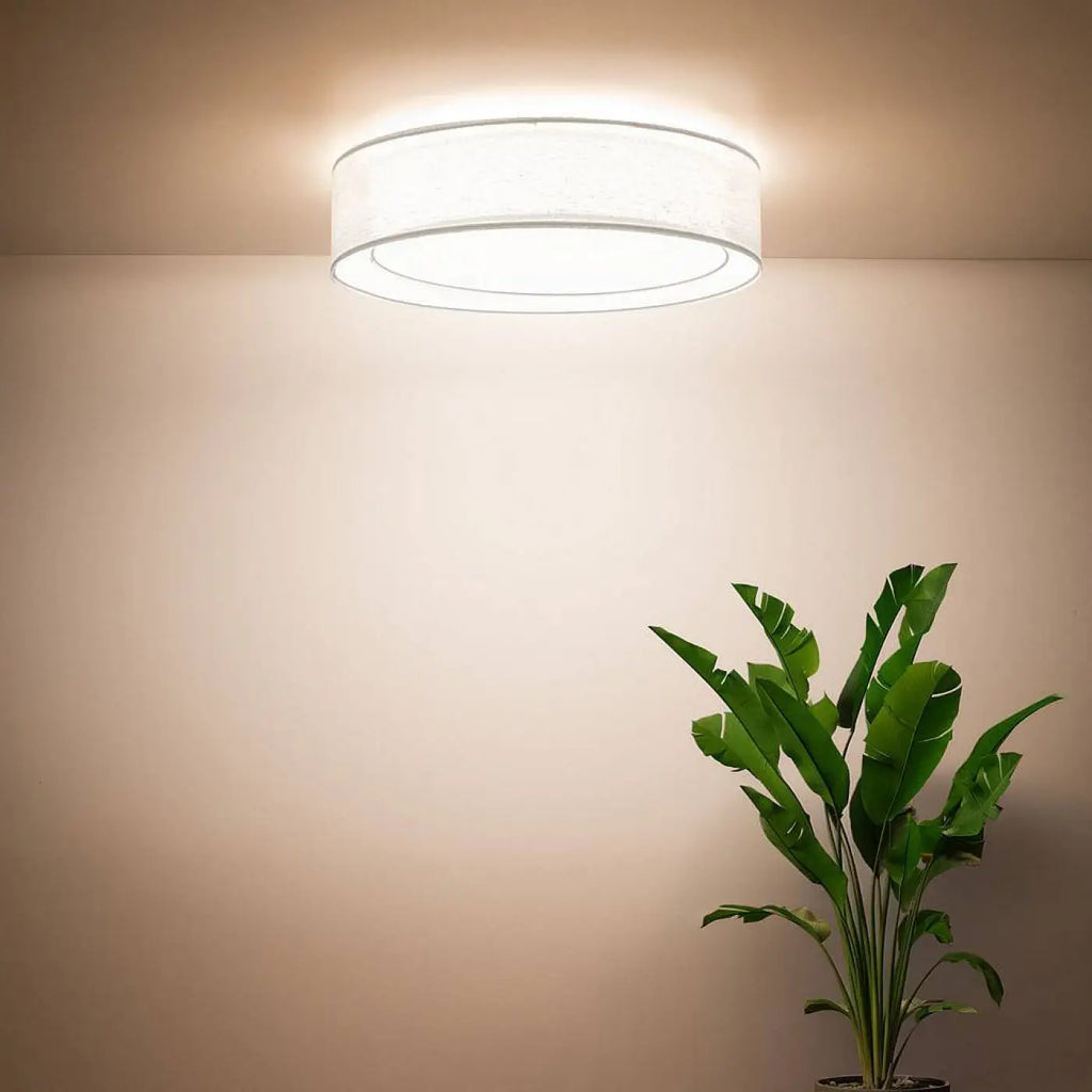 Plafonnier rond en tissu blanc mat, 50 ou 60 cm