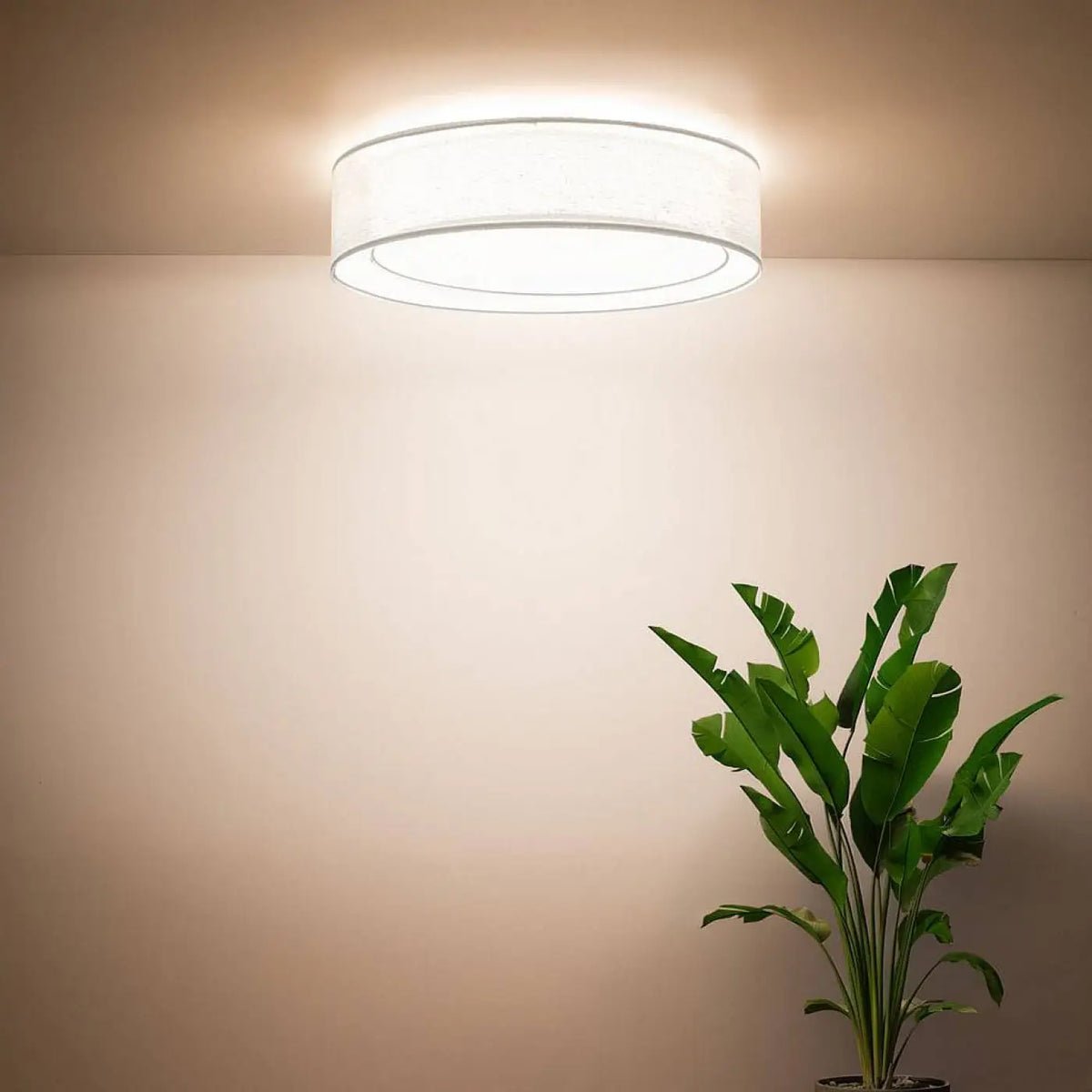 Plafonnier rond en tissu blanc mat, 50 ou 60 cm