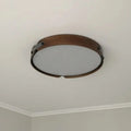Plafonnier rond en bois à sangles décoratives, LED, trois tailles, marron