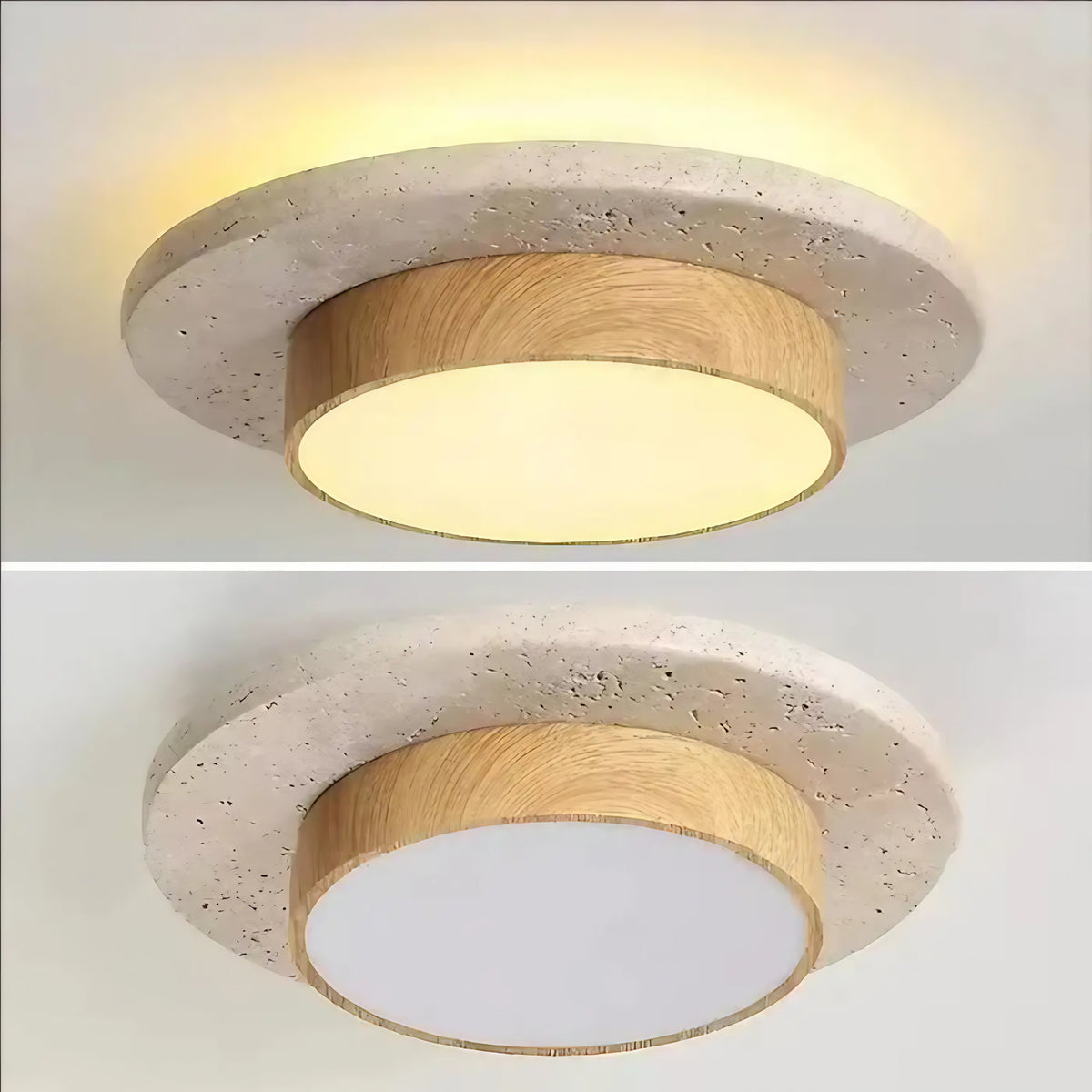 Plafonnier rond en bois de style scandinave, beige ou marron, beige