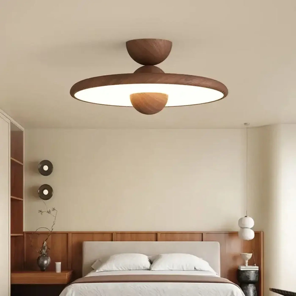 Plafonnier rond en bois de style scandinave, marron ou beige, marron