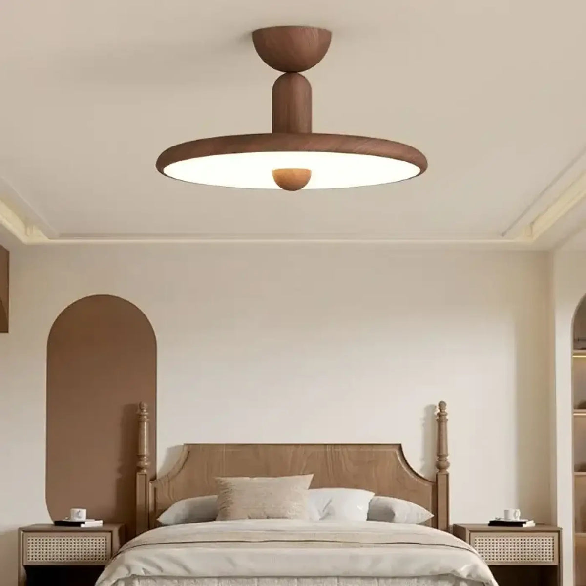 Plafonnier rond en bois de style scandinave, marron ou beige