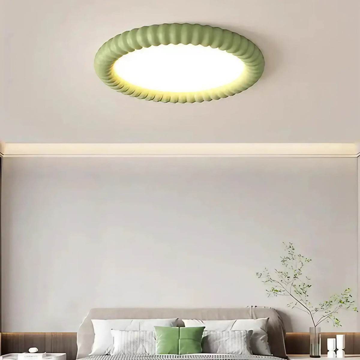 Plafonnier rond à contour cannelé, blanc, orange ou vert, vert