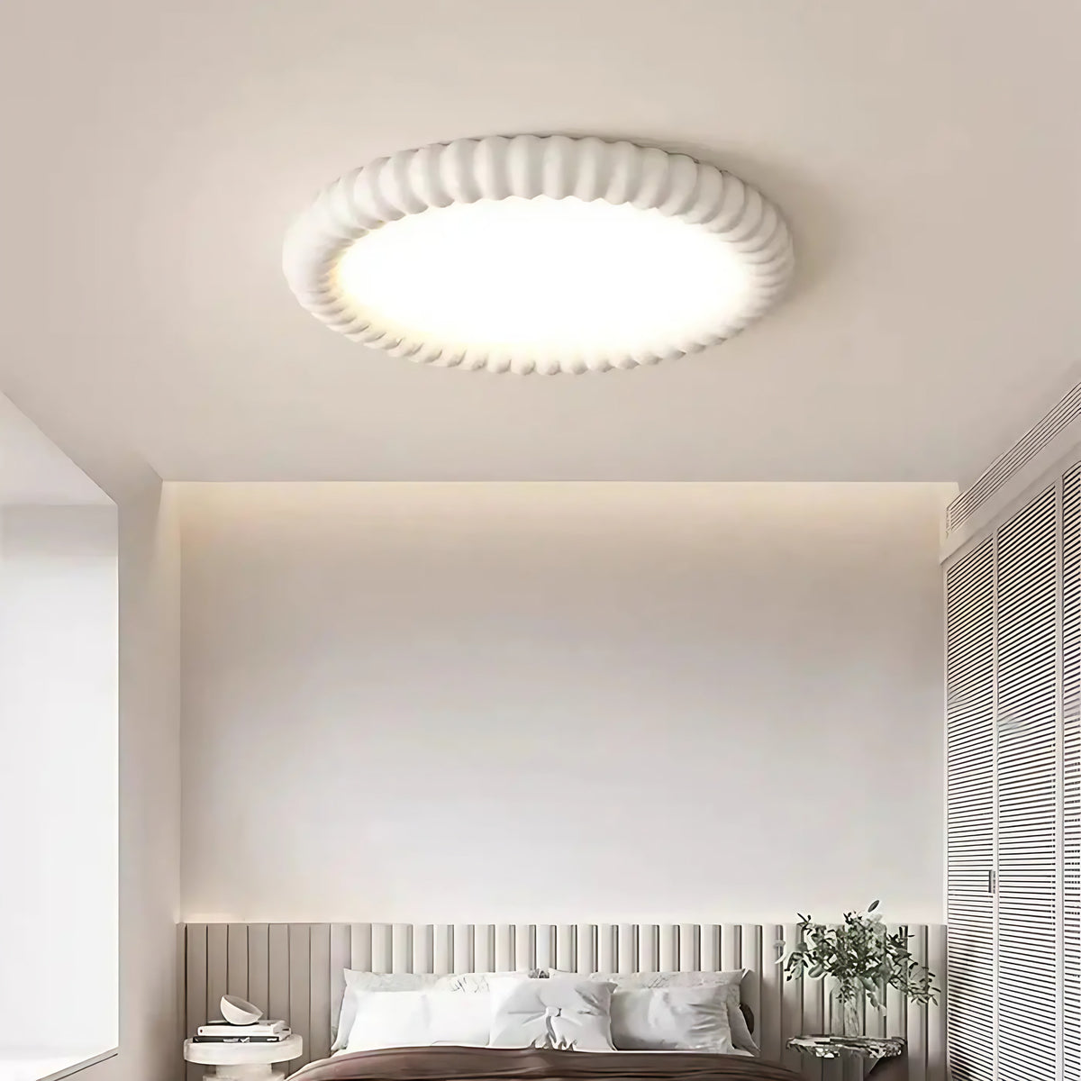 Plafonnier rond à contour cannelé, blanc, orange ou vert, blanc