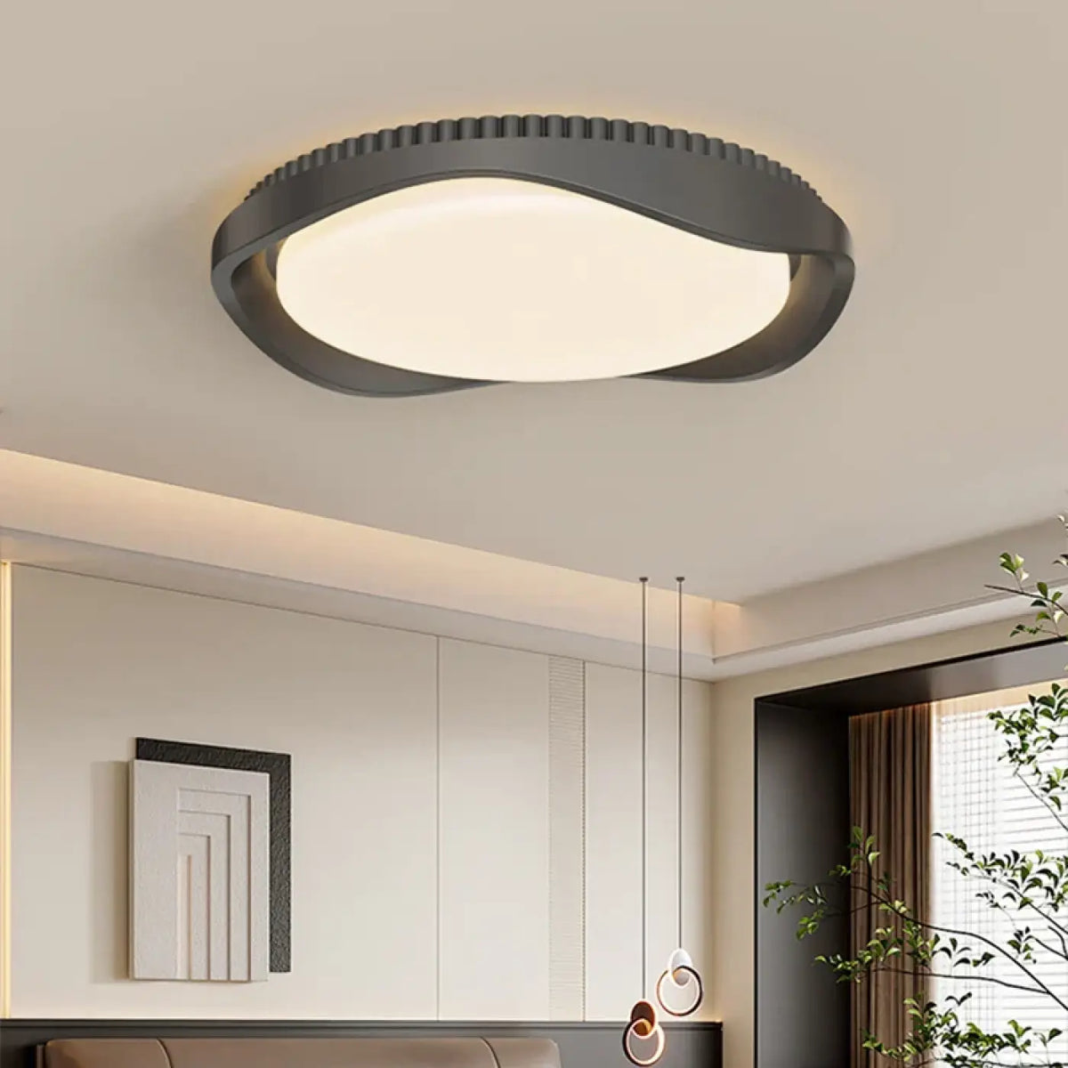Plafonnier rond effet bois, marron ou noir, noir