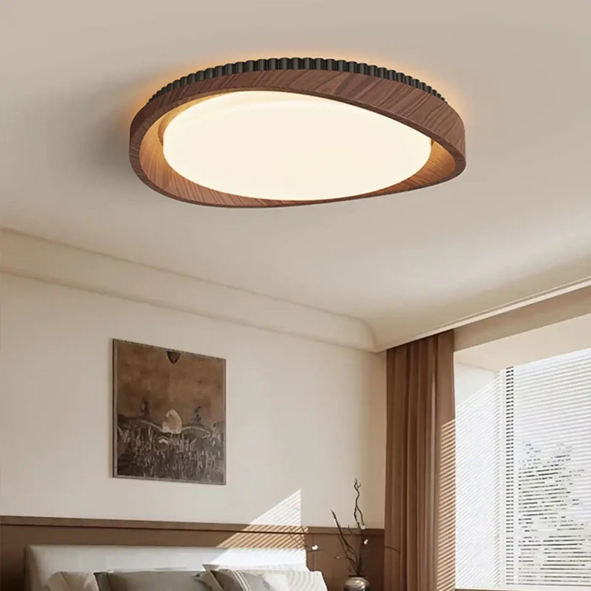Plafonnier rond effet bois, marron ou noir, marron