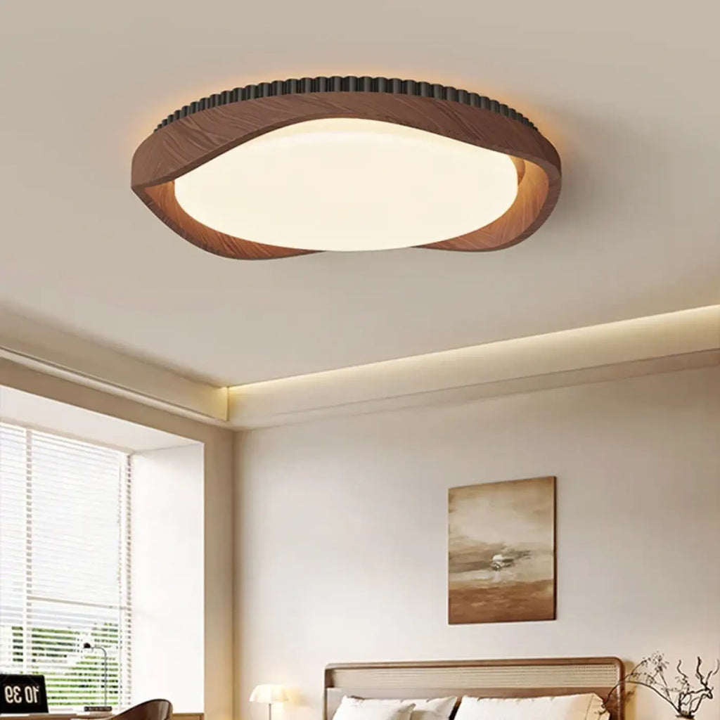 Plafonnier rond effet bois, marron ou noir, marron
