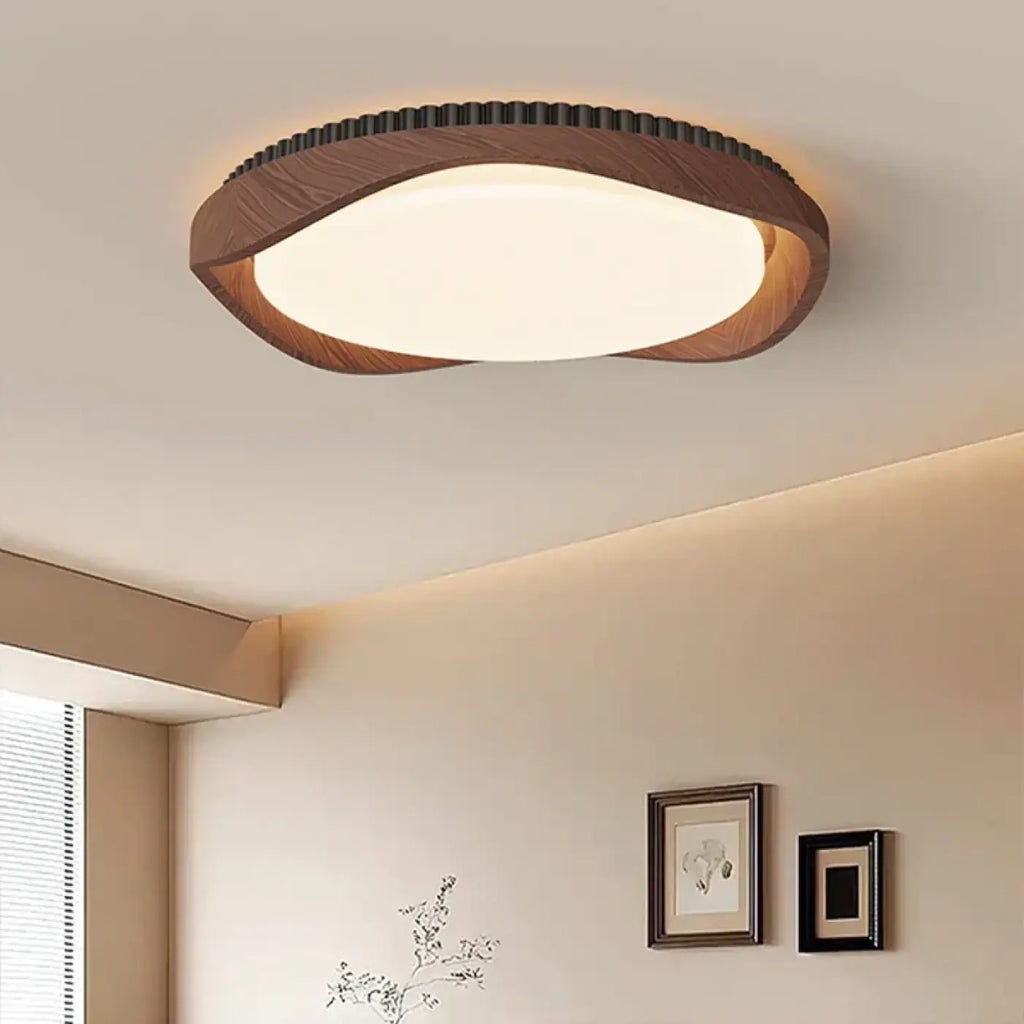 Plafonnier rond effet bois, marron ou noir