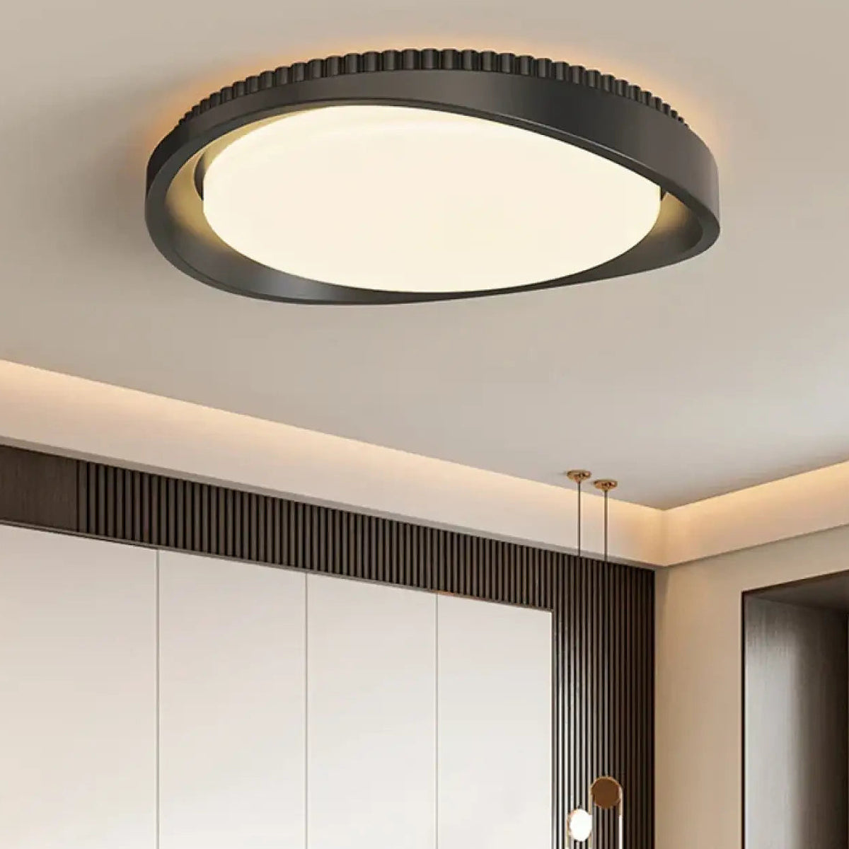 Plafonnier rond effet bois, marron ou noir
