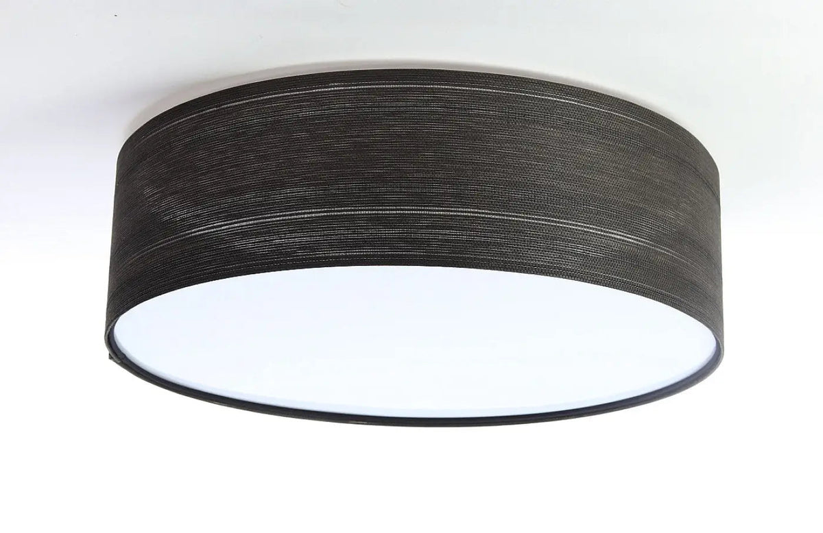 Plafonnier rond en tissu noir rayé, fil argenté, 50 cm