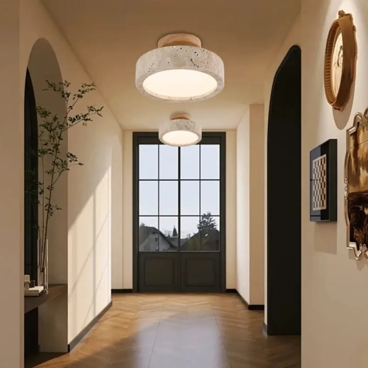 Plafonnier rond en travertin, style minimaliste