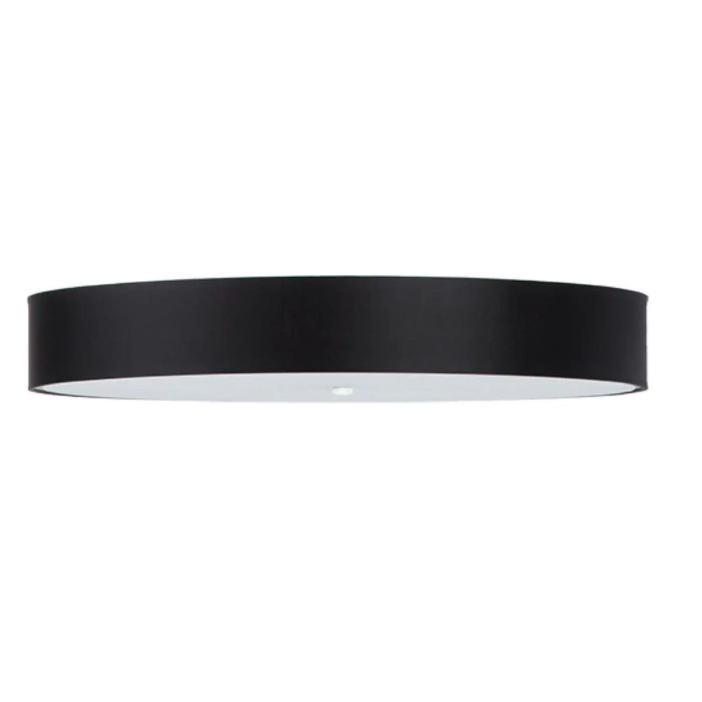 Grand plafonnier rond noir en tissu et verre, 100 cm, 6 ampoules