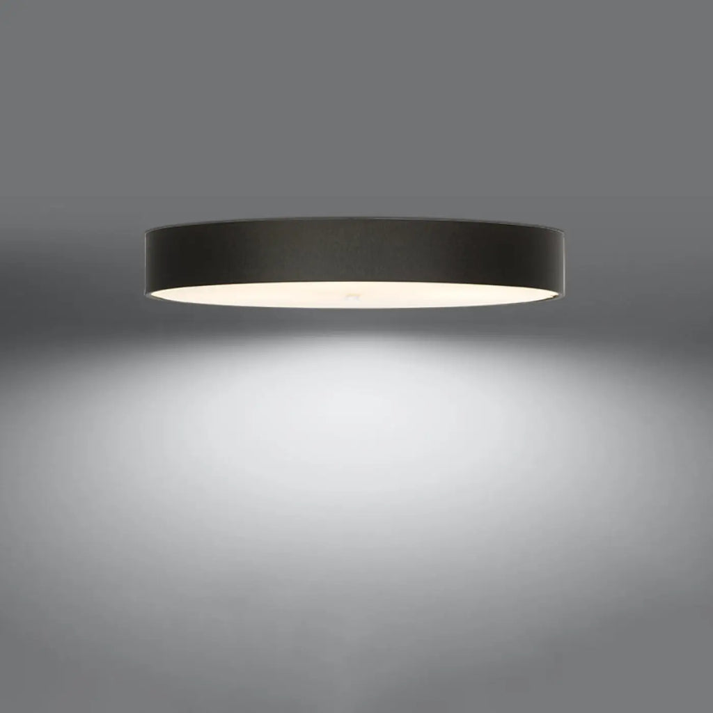 Grand plafonnier rond noir en tissu et verre, 100 cm, 6 ampoules