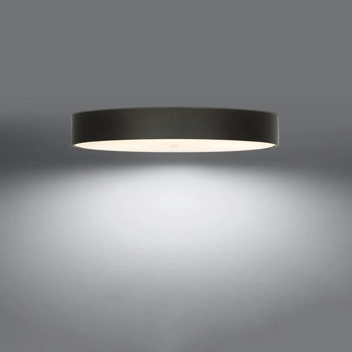 Grand plafonnier rond noir en tissu et verre, 100 cm, 6 ampoules