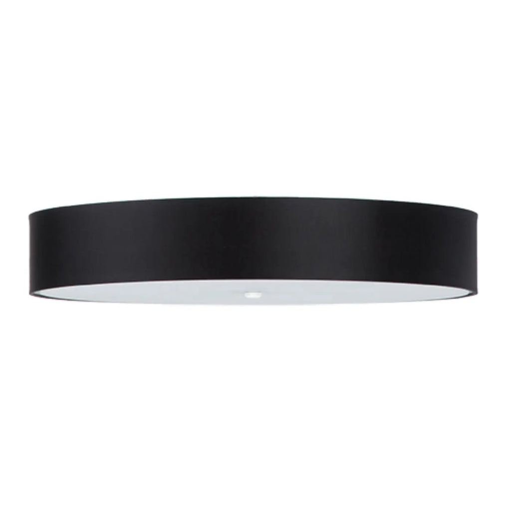 Plafonnier rond noir en tissu et verre, 80 cm, 6 ampoules E27