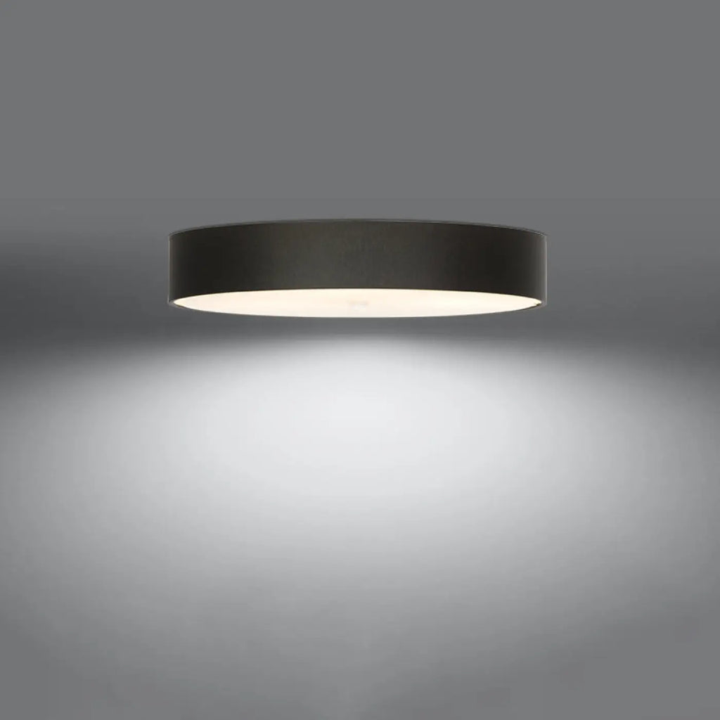 Plafonnier rond noir en tissu et verre, 80 cm, 6 ampoules E27
