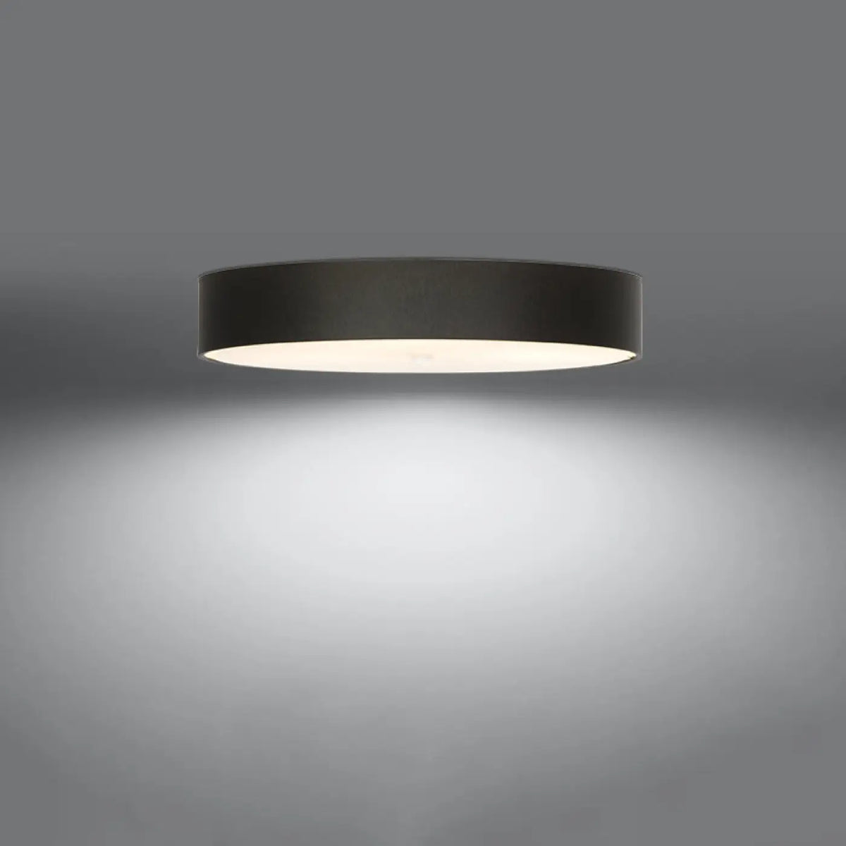 Plafonnier rond noir en tissu et verre, 80 cm, 6 ampoules E27
