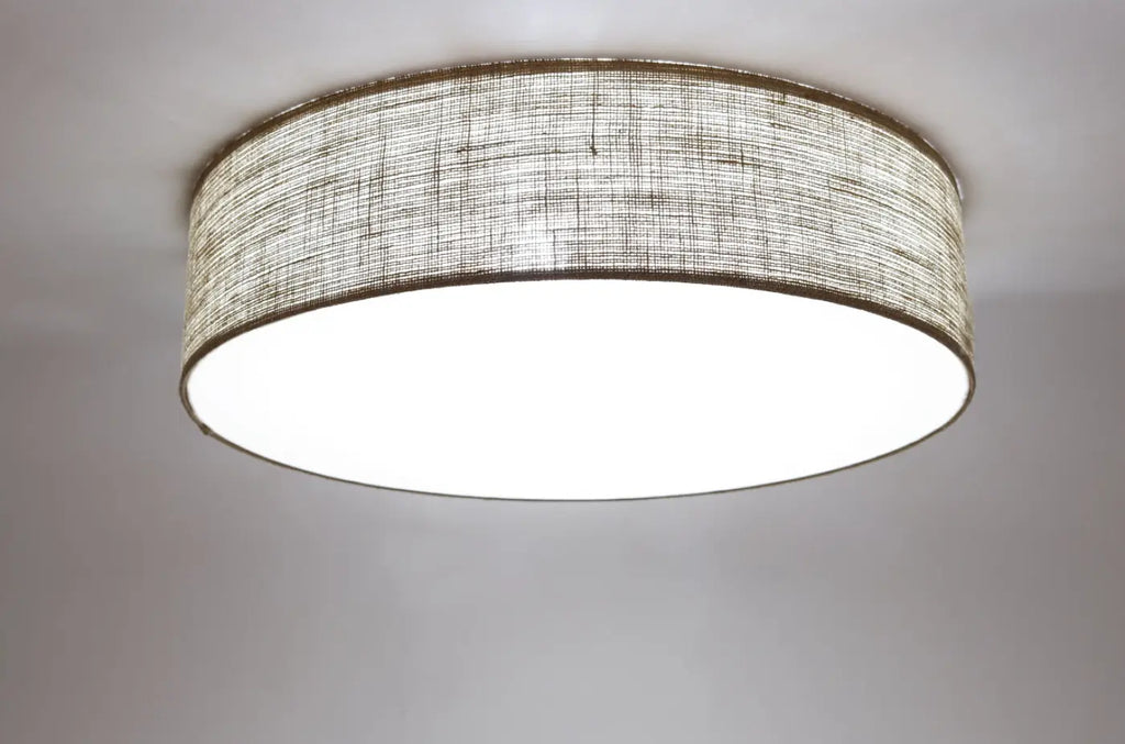 Plafonnier rond en tissu taupe, quatre diamètres
