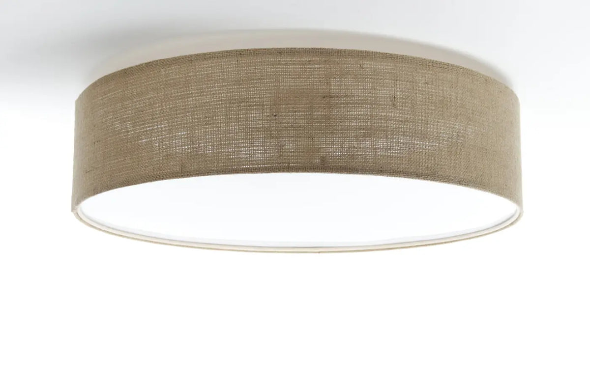 Plafonnier rond en tissu taupe, quatre diamètres