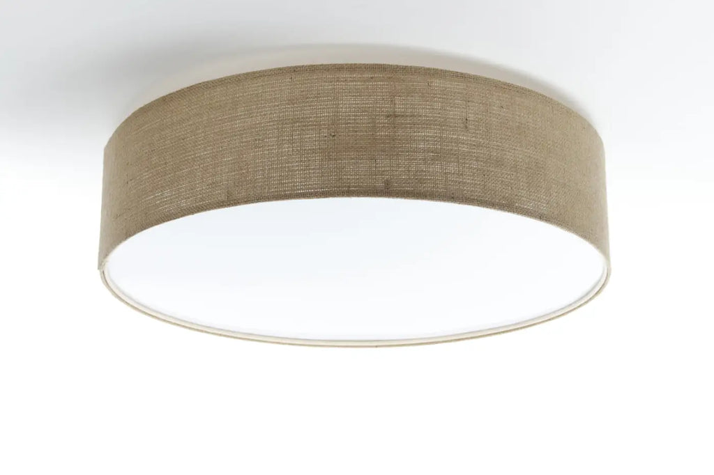 Plafonnier rond en tissu taupe, quatre diamètres