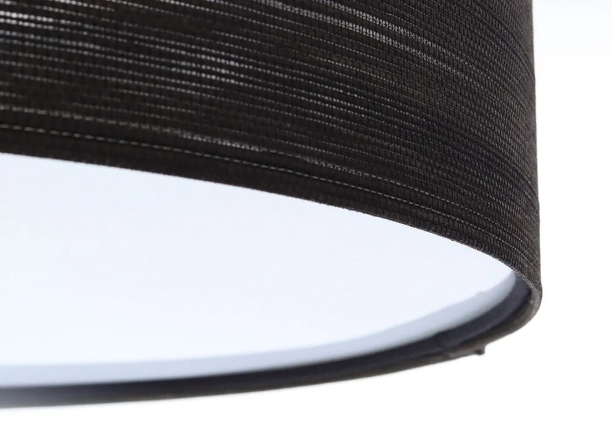 Plafonnier rond en tissu noir rayé, fil argenté, 50 cm