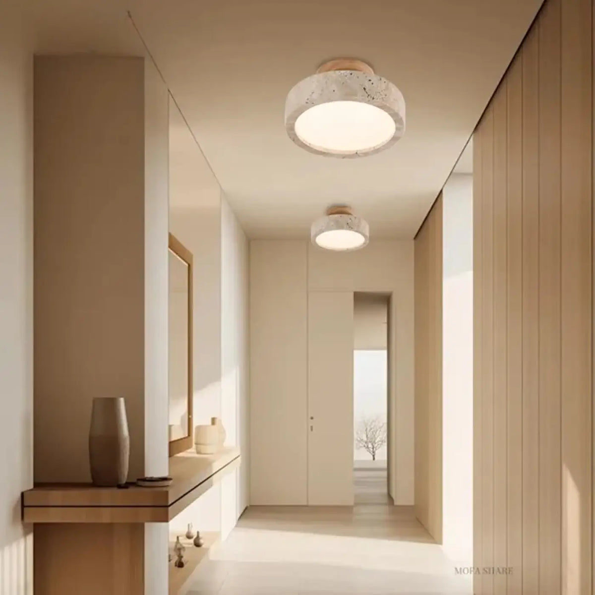 Plafonnier rond en travertin, style minimaliste