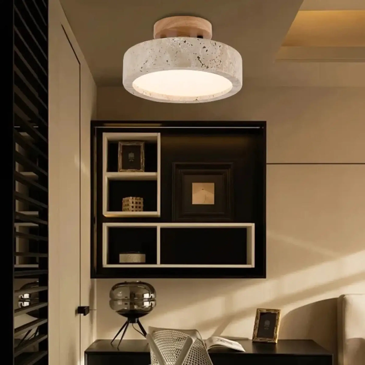 Plafonnier rond en travertin, style minimaliste