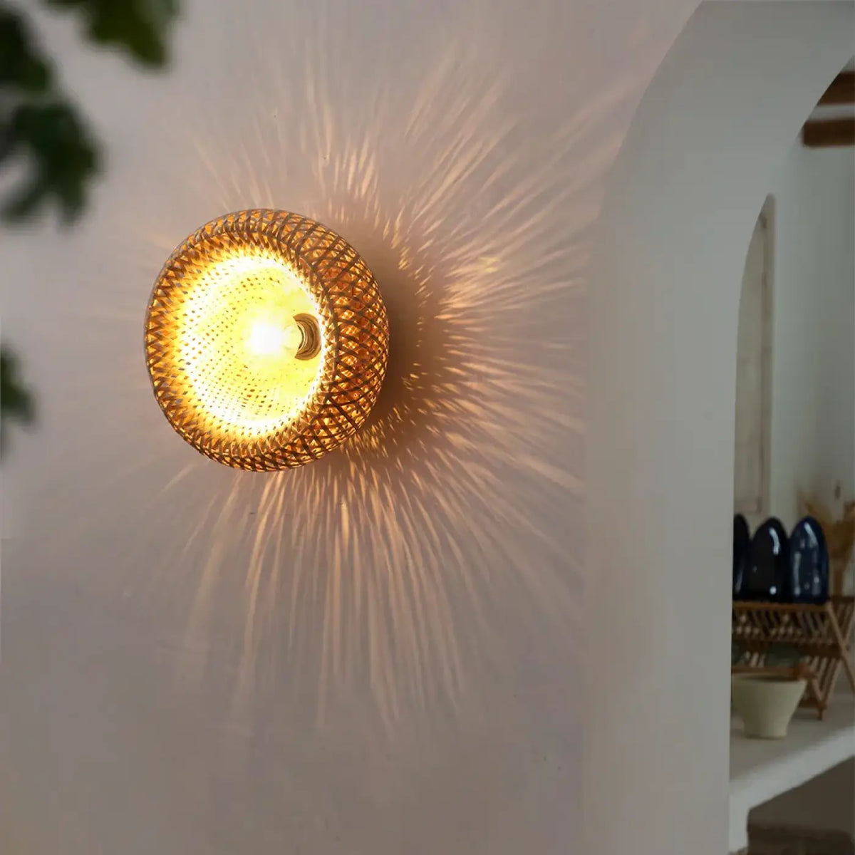 Plafonnier en rotin naturel, tailles S ou M