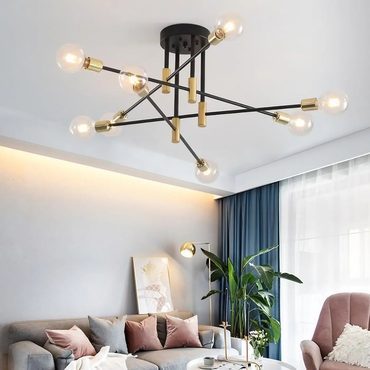 Plafonnier scandinave à 4 ou 8 lumières