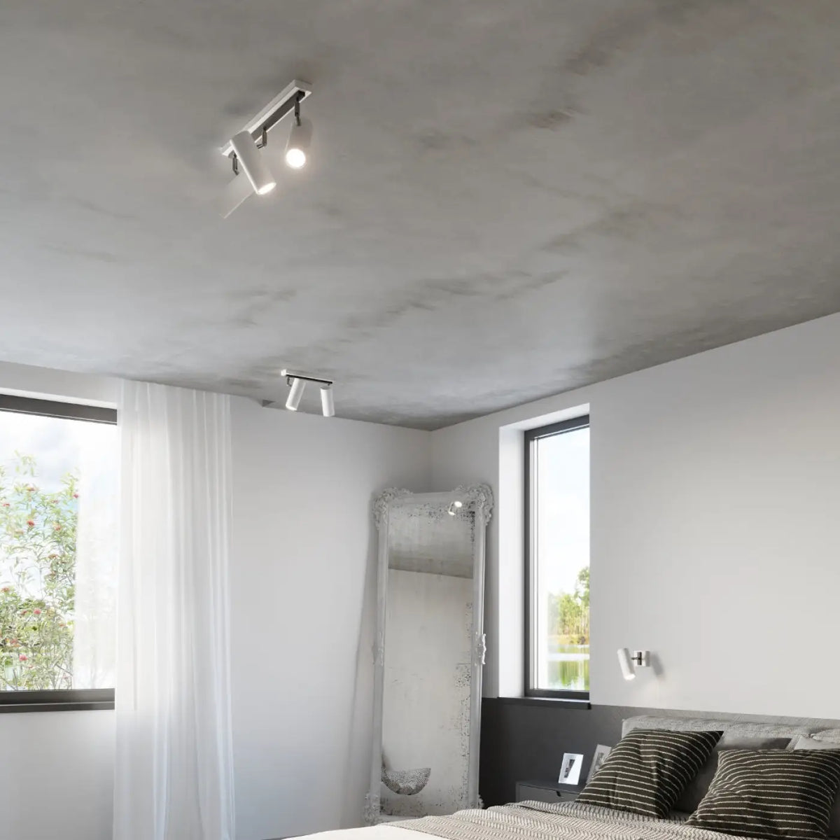 Plafonnier spot orientable en acier blanc, ampoule GU10