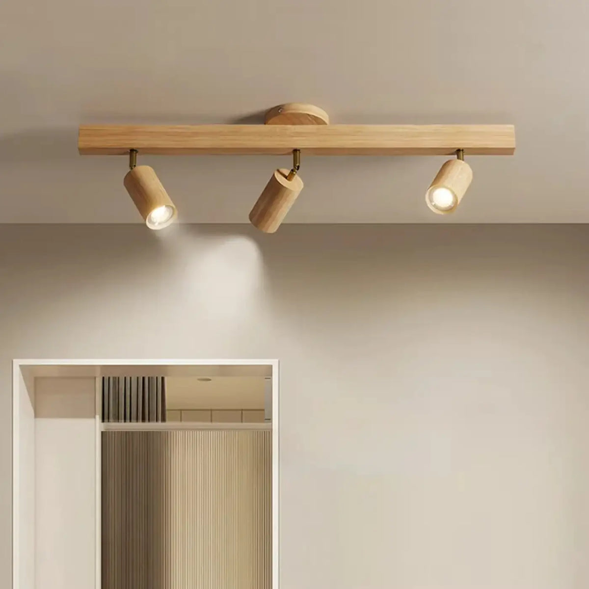 Plafonnier à spots orientables en bois, style scandinave, beige