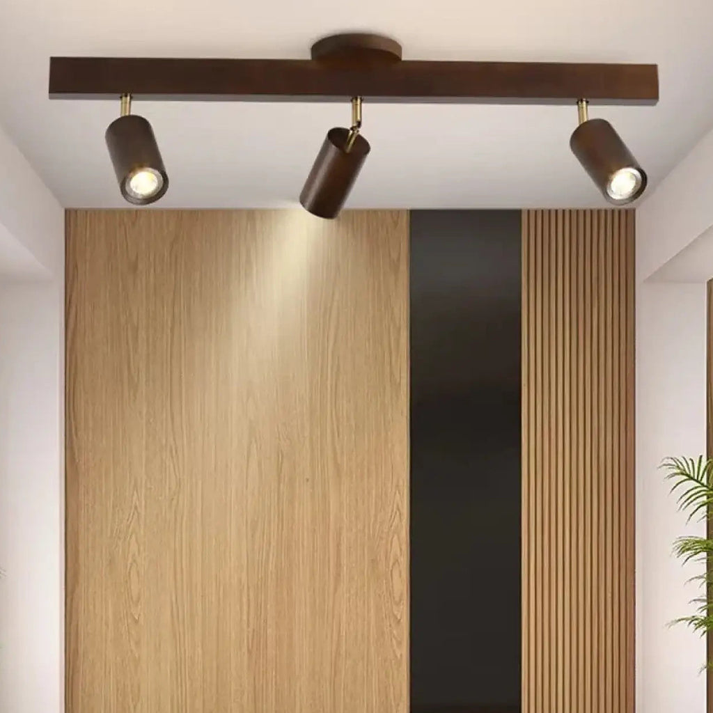 Plafonnier à spots orientables en bois, style scandinave, marron