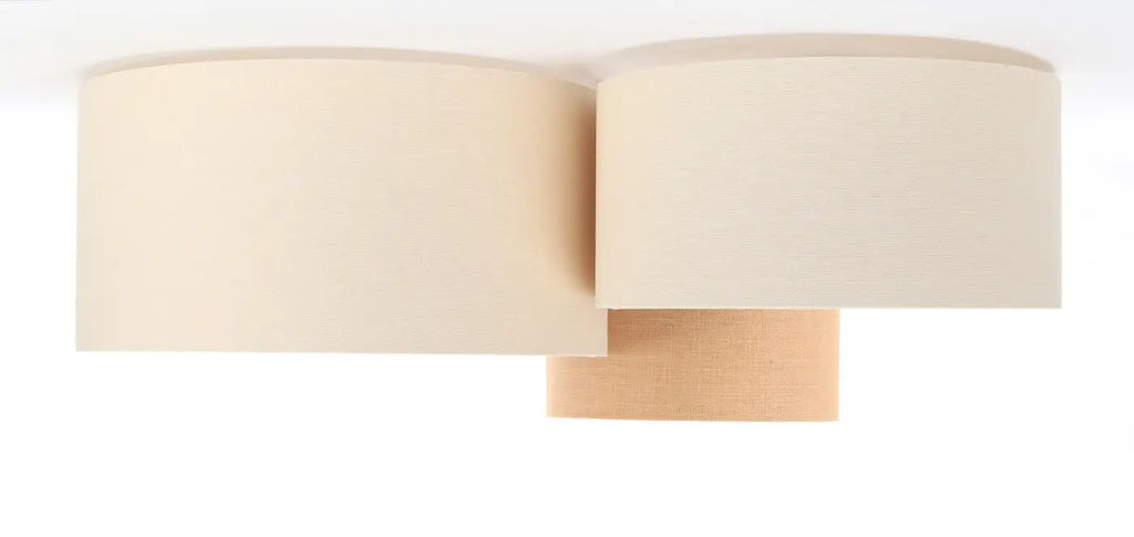 Plafonnier 3 abat-jour en tissu crème et caramel