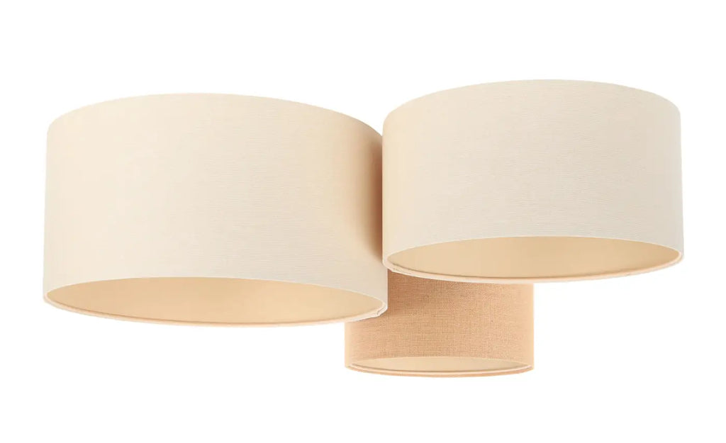 Plafonnier 3 abat-jour en tissu crème et caramel