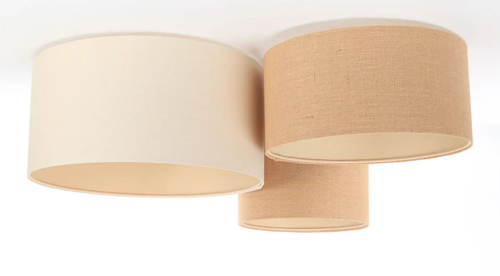 Plafonnier 3 abat-jour en tissu crème et beige