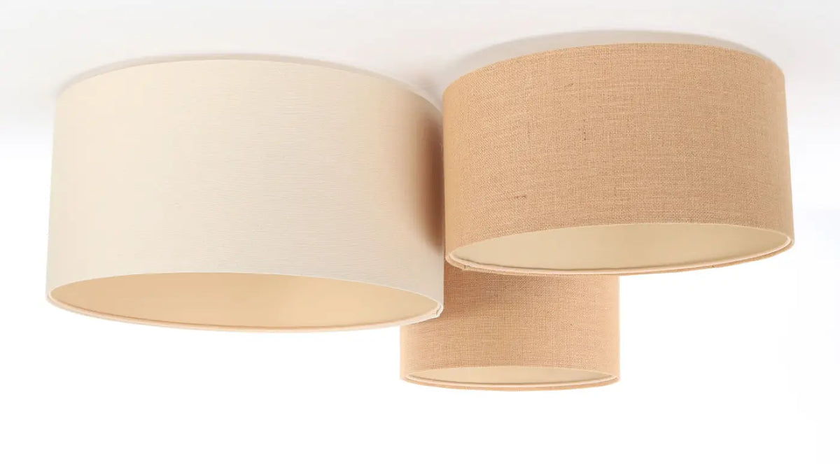 Plafonnier 3 abat-jour en tissu crème et beige