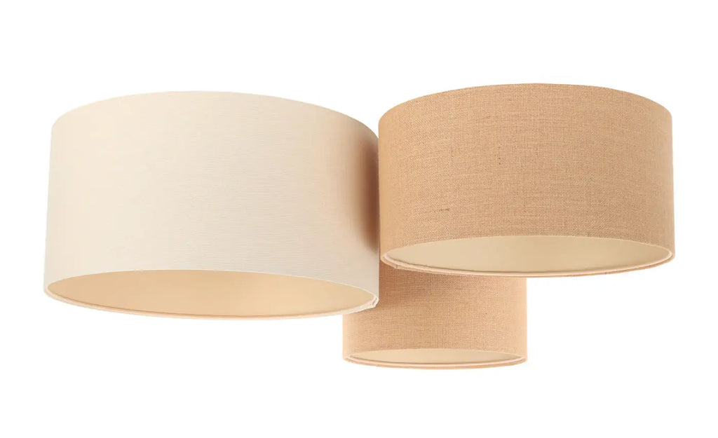 Plafonnier 3 abat-jour en tissu crème et beige