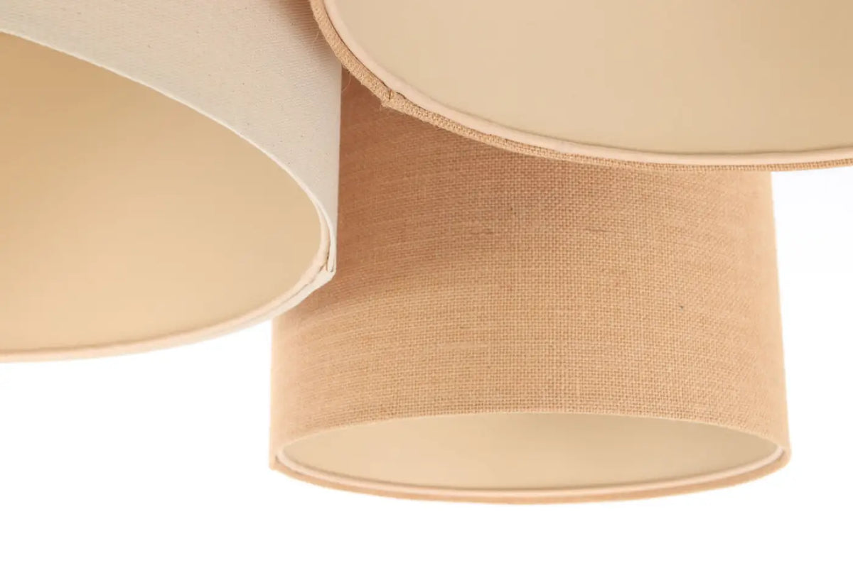 Plafonnier 3 abat-jour en tissu crème et beige