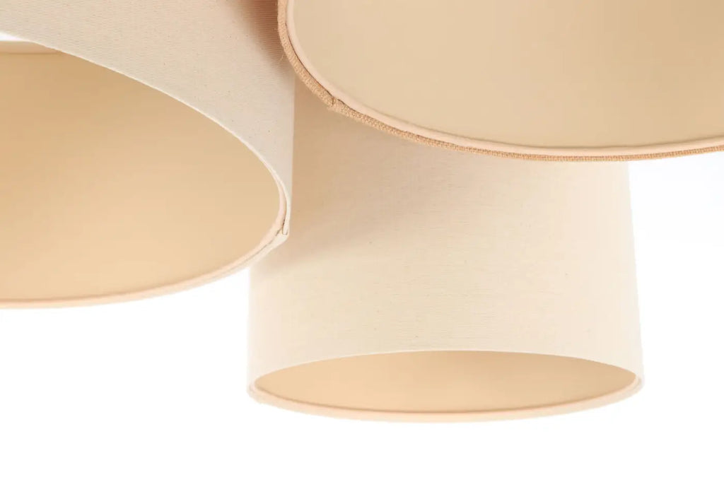 Plafonnier 3 abat-jour en tissu blanc crème, beige et écru