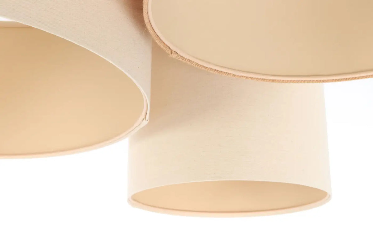 Plafonnier 3 abat-jour en tissu blanc crème, beige et écru