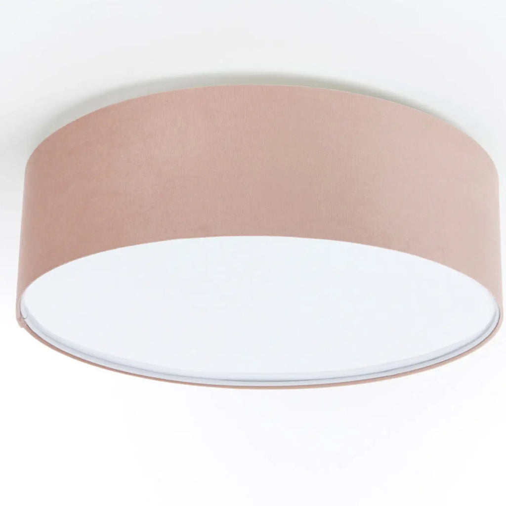 Plafonnier cylindrique en tissu rose poudré, 2 ampoules E27