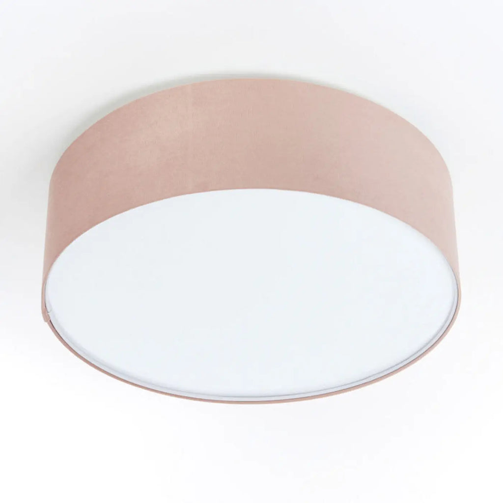Plafonnier cylindrique en tissu rose poudré, 2 ampoules E27
