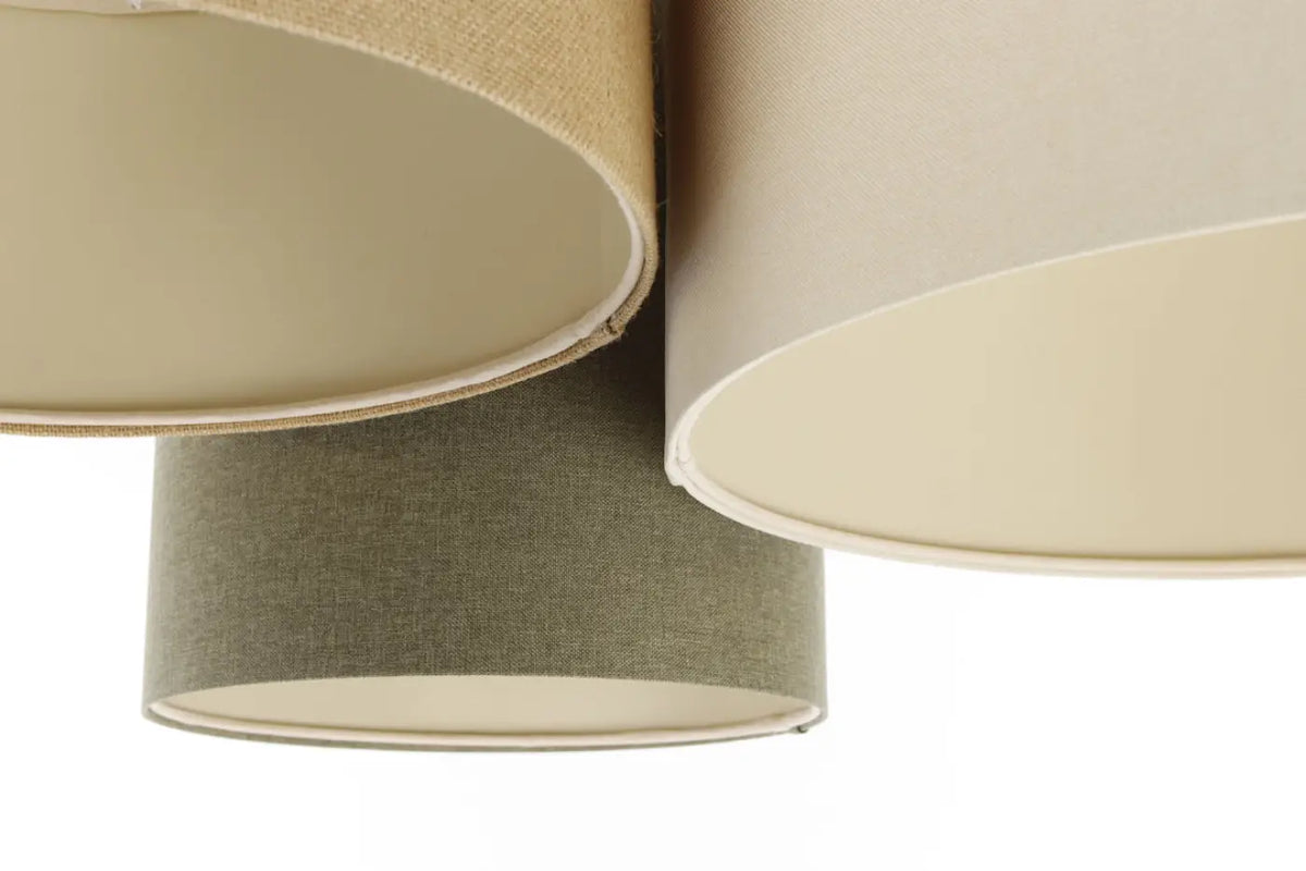 Plafonnier 3 cylindres en tissu beige, vert gris et crème, 92 cm