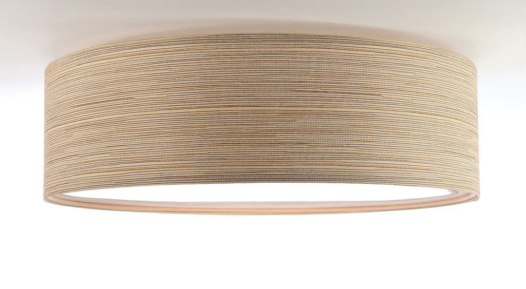 Plafonnier rond en tissu aspect bois clair, 50 cm
