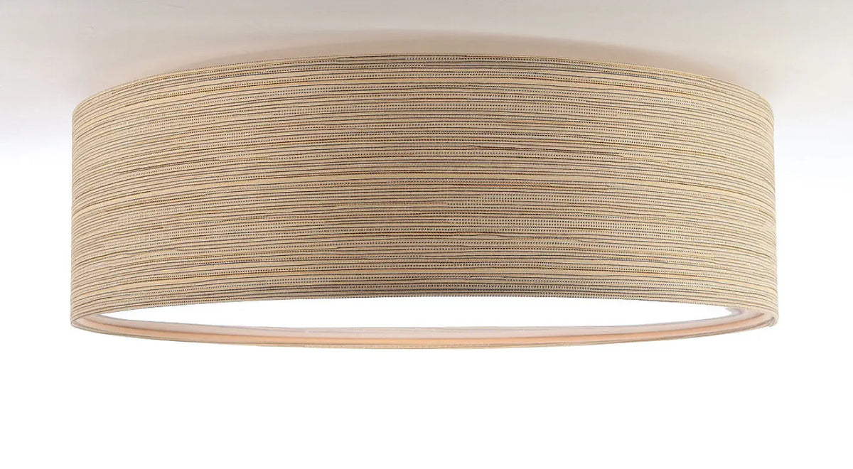 Plafonnier rond en tissu aspect bois clair, 50 cm