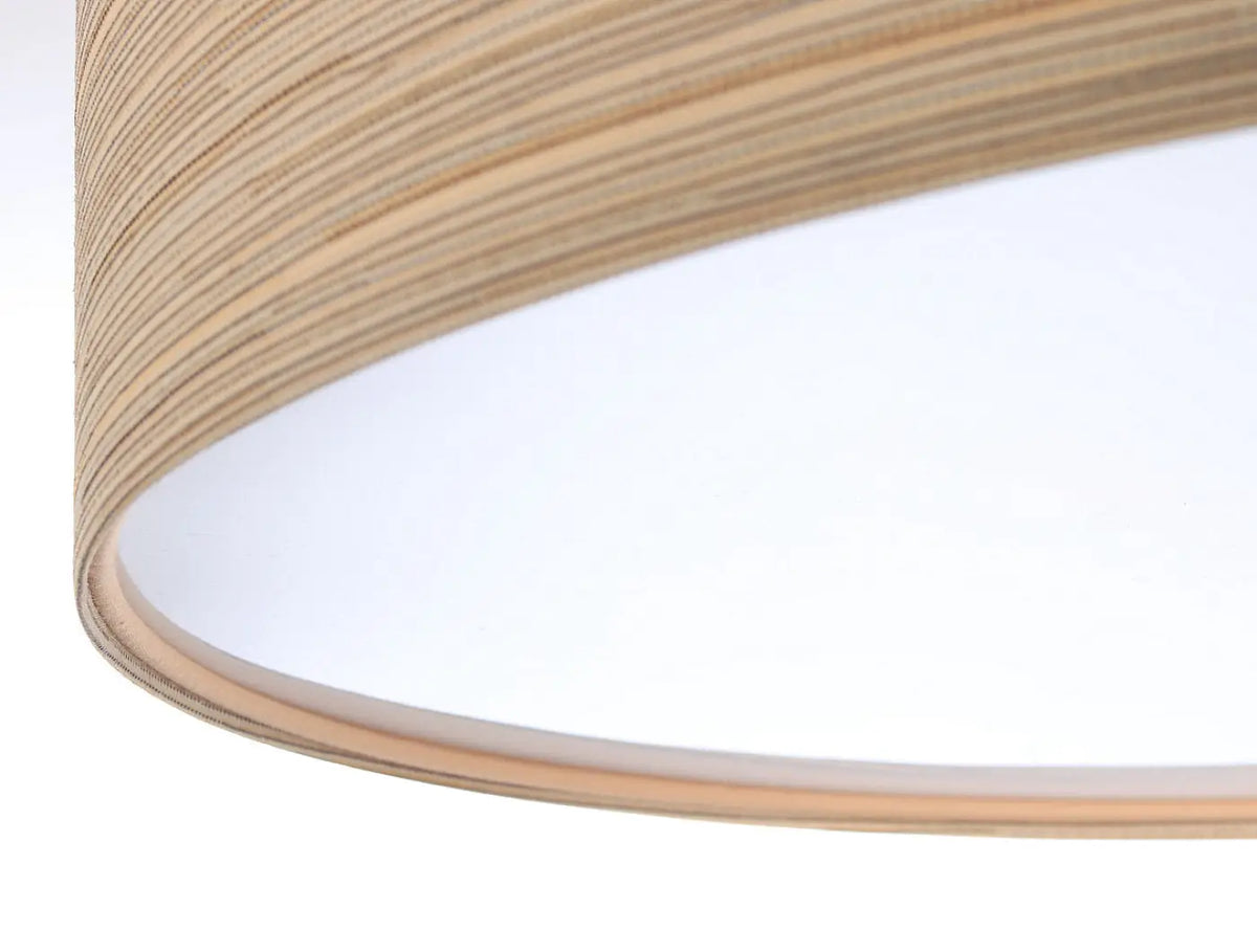 Plafonnier rond en tissu aspect bois clair, 50 cm